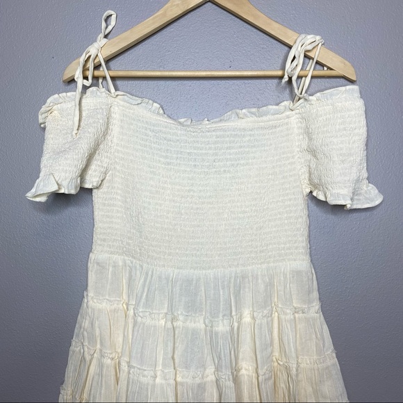 NEW NWT Free People Happy With You Mini Dress Tiered Smocked Ivory Summer Dress - Picture 13 of 15